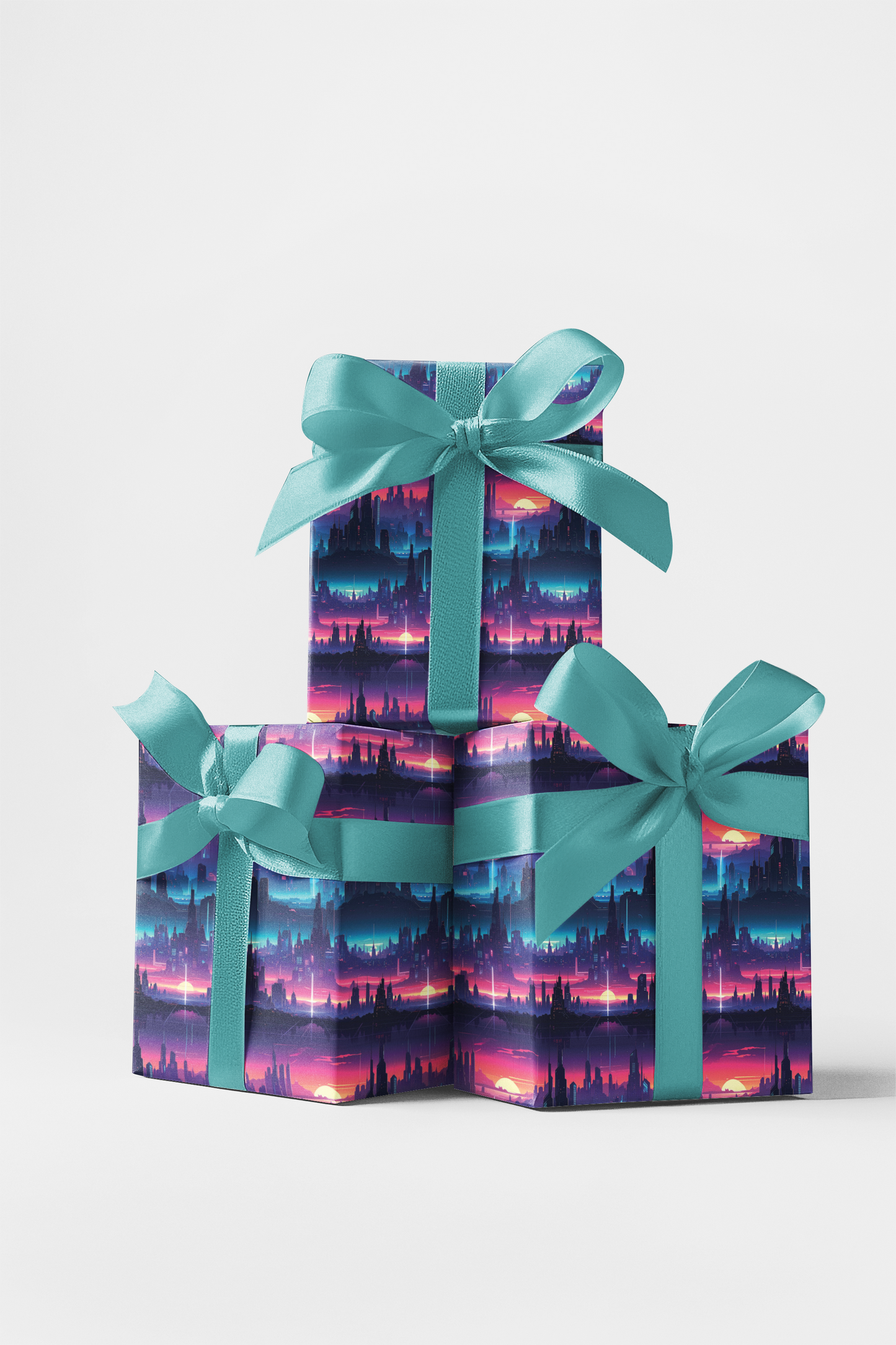 Cyber Space City Grid Wrapping Paper