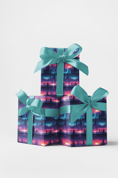 Cyber Space City Grid Wrapping Paper - London Penny Gift Wrap