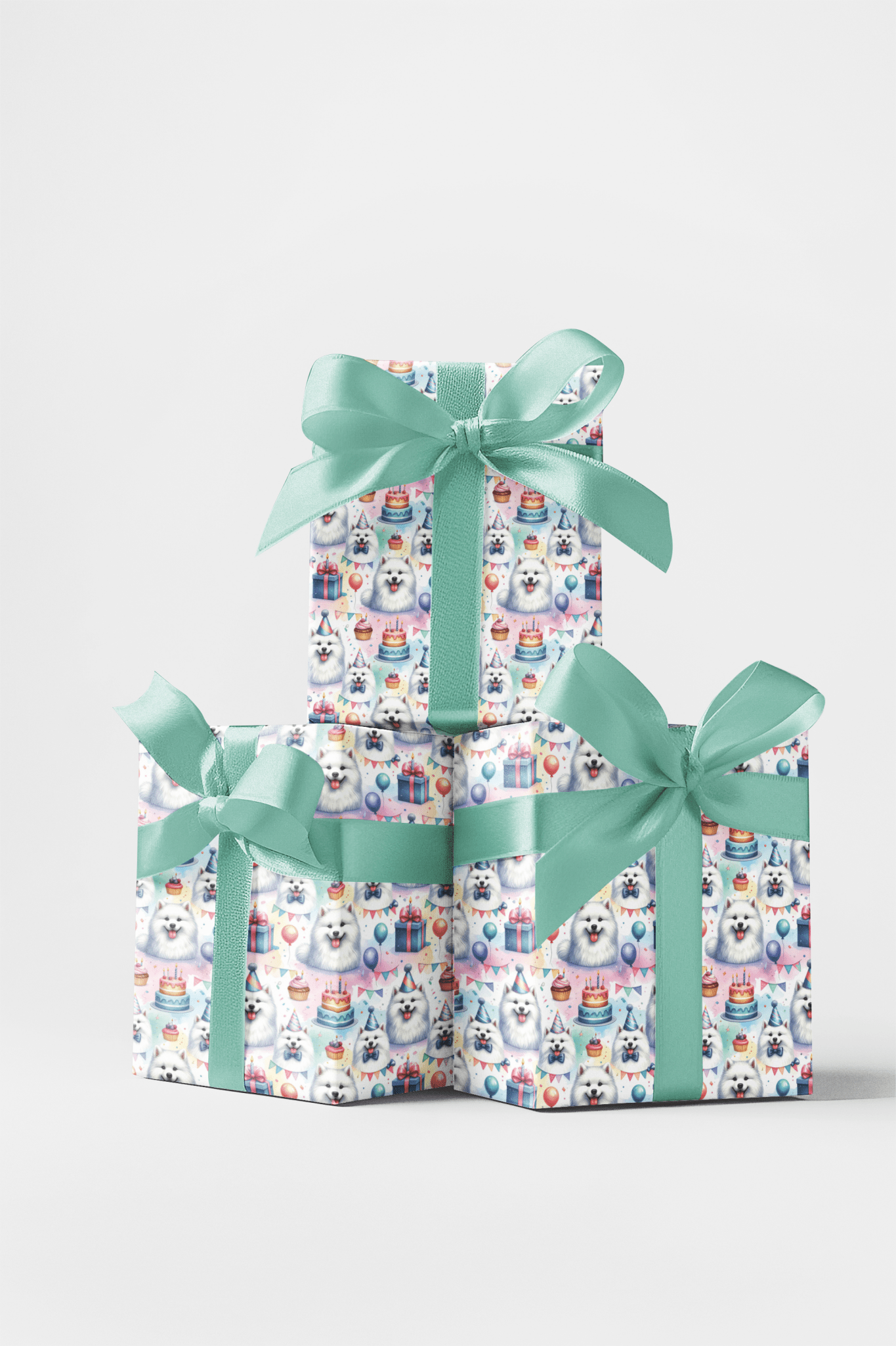Birthday Celebration Samoyeds Wrapping Paper - London Penny Gift Wrap