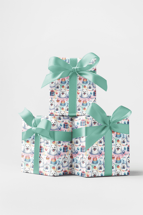 Birthday Celebration Samoyeds Wrapping Paper - London Penny Gift Wrap